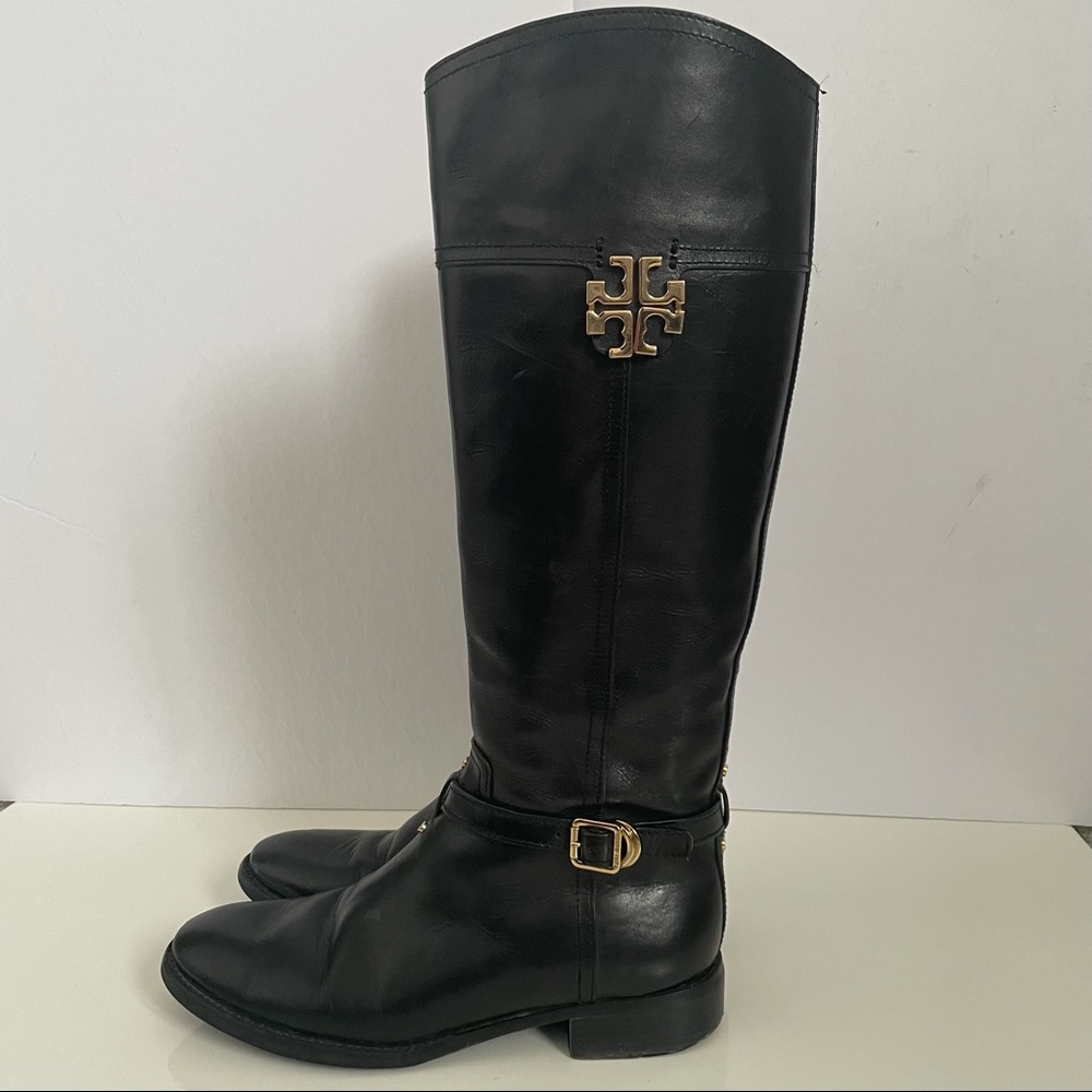 Tory Burch Eloise black leather riding boots